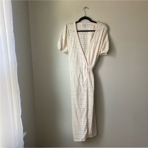 &other stories cream eyelet wrap vneck dress